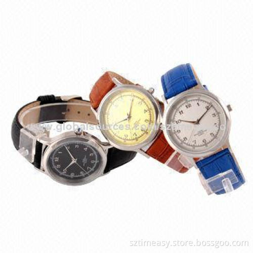 Traditional Stainless Steel Watch with Genuine Leather Band